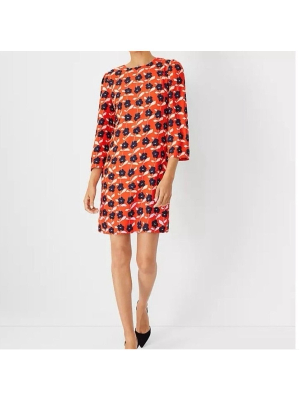 Women's Ann Taylor Red Navy Floral Mini Dress Size 8
